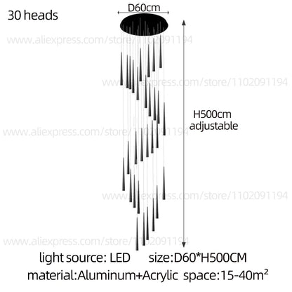 Remote dimming aluminium chandelier shifting its color temperature