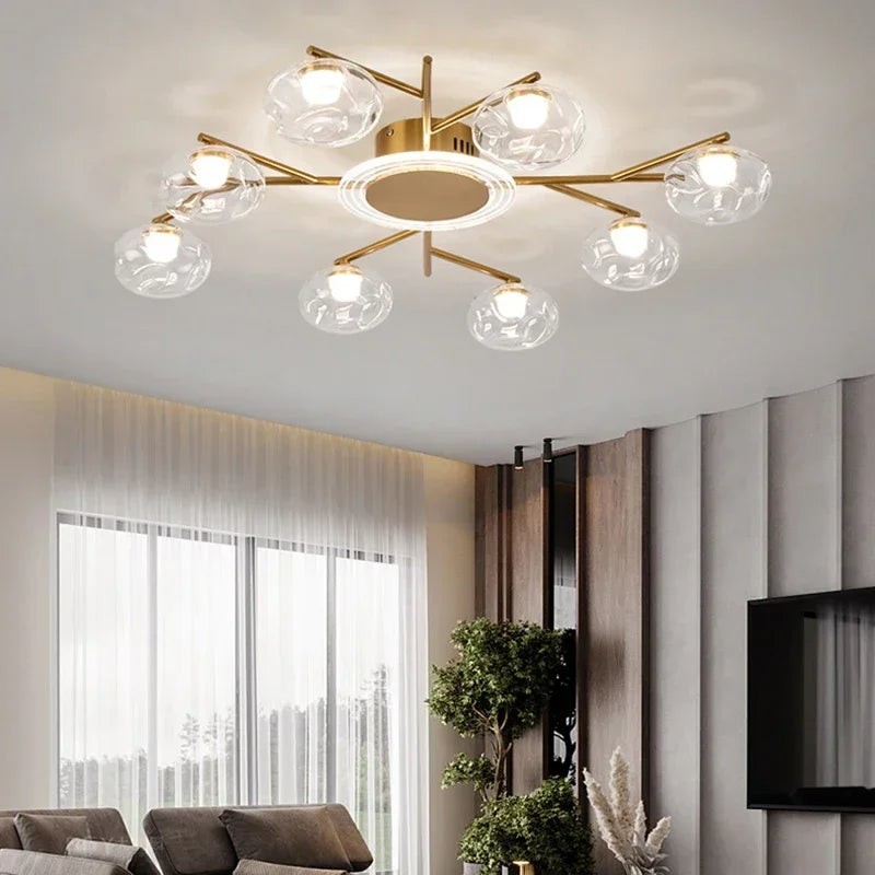 Nordic glass globe chandelier with three color changeable LED bulbs