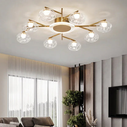 Nordic glass globe chandelier with three color changeable LED bulbs