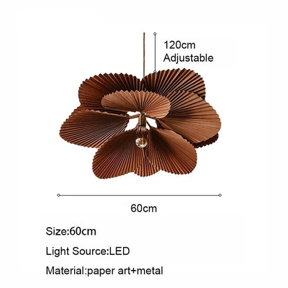 Large paper fan chandelier shown at its full diameter