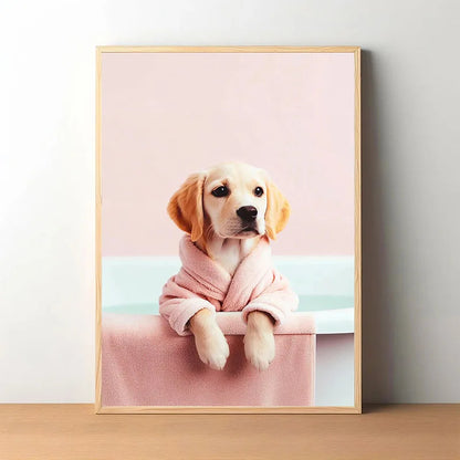 Funny Retro Dog Illustration Canvas Wall Art