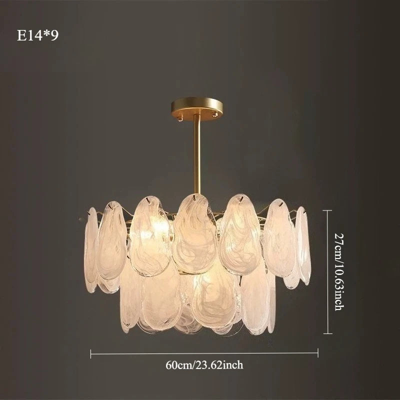 Crystal and glass tiered chandelier in neutral 4500K light, 90 to 260V