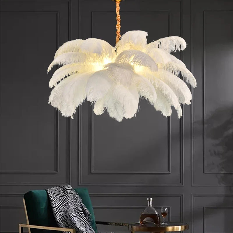 Nordic feather ring chandelier with a dense plume band on iron