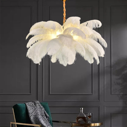 Nordic feather ring chandelier with a dense plume band on iron