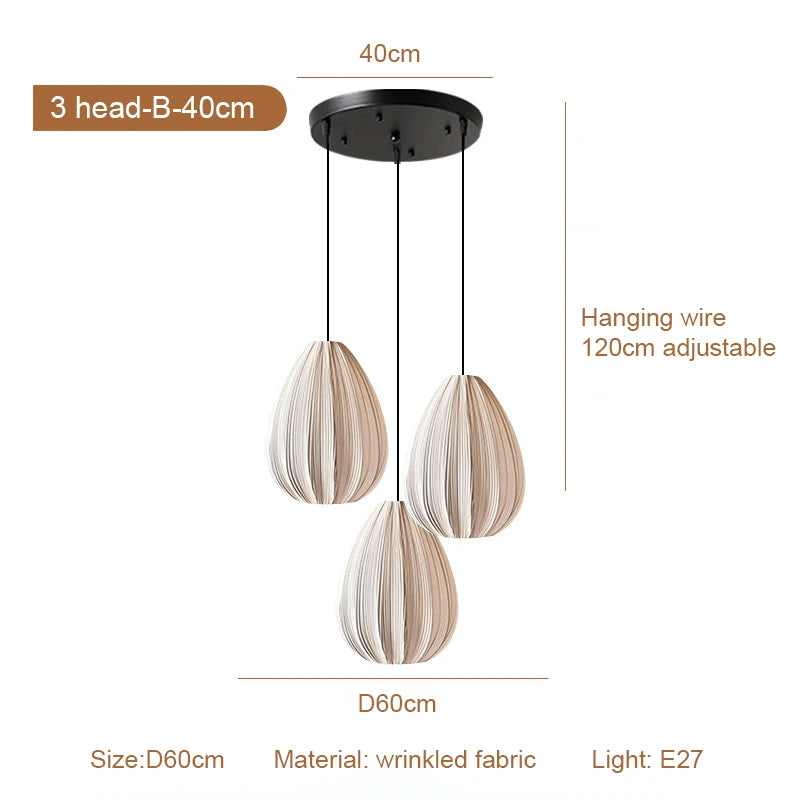 Gathered fabric chandelier shade wired for 90 to 260V operation