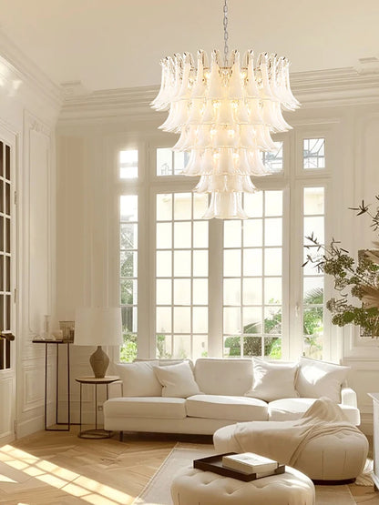 Brass frame petal chandelier at 11.0 in across with E14 bulbs included