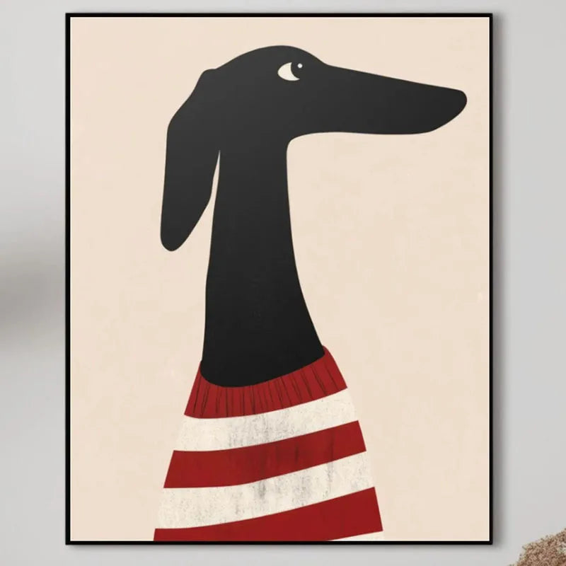 Funny Retro Dog Illustration Canvas Wall Art