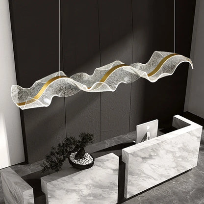 Gold wave chandelier, 78.7 in long, for a long dining table
