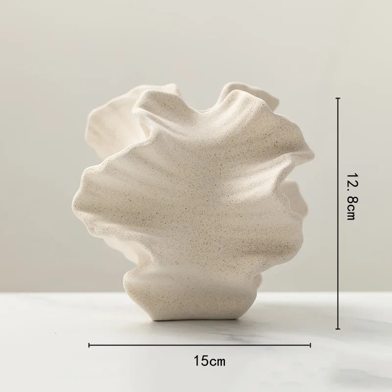 Artisan porcelain vase with petal shape and wavy design
