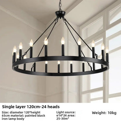 Flush mount wrought iron candle chandelier with knob switch