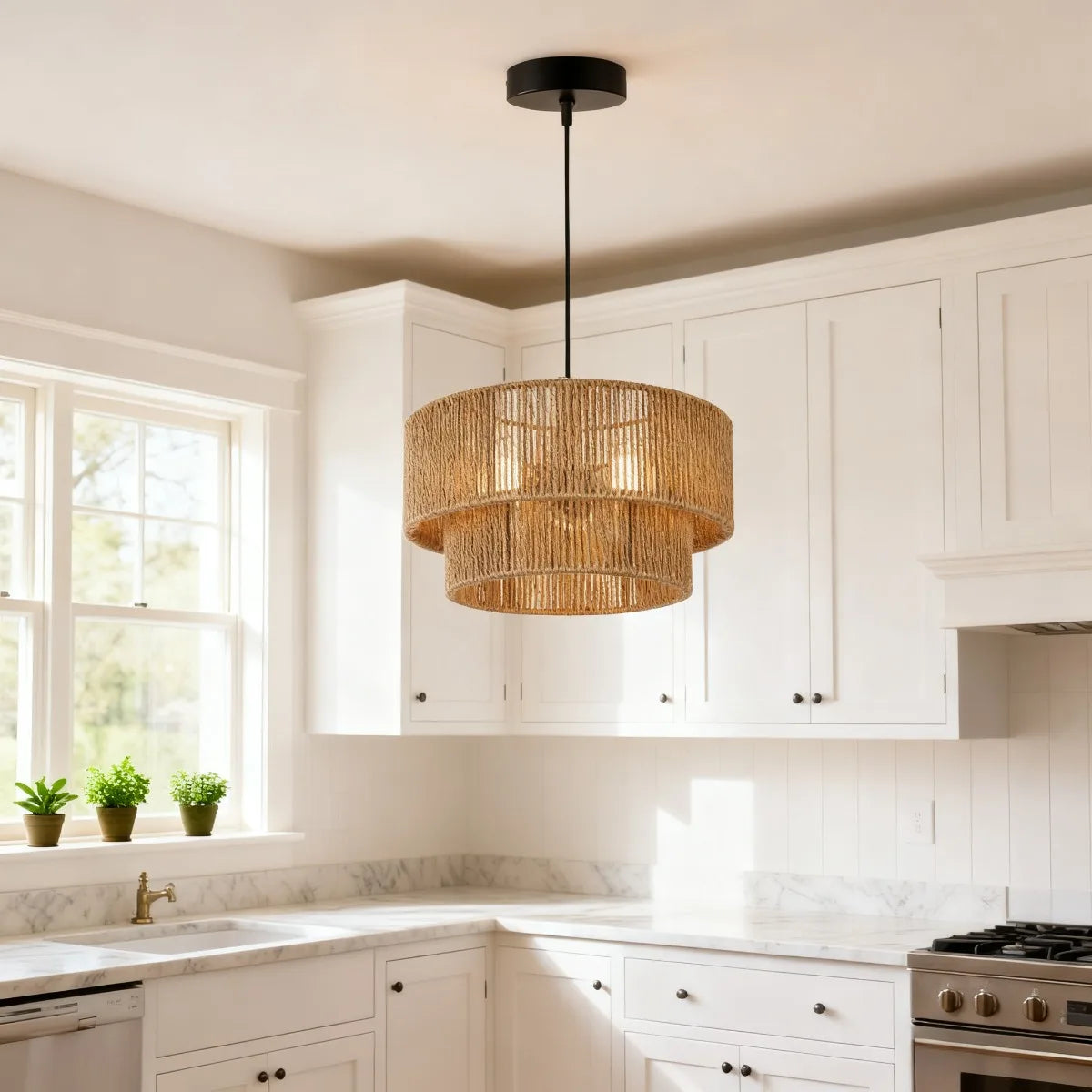 Hemp Rope Drum Shade Pendant