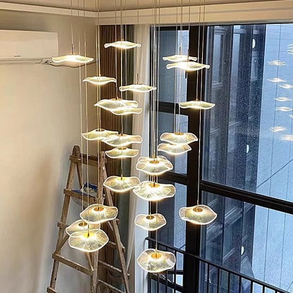 Black ironware staircase cascade chandelier with acrylic rods