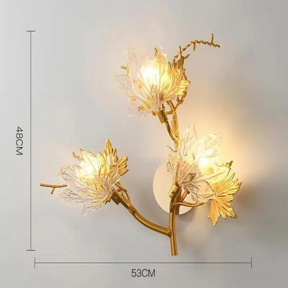 Gold plated crystal chandelier with clustered leaf forms and assembly required