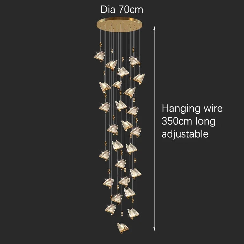 Twenty six head butterfly chandelier on a 27.6 in (70 cm) chassis