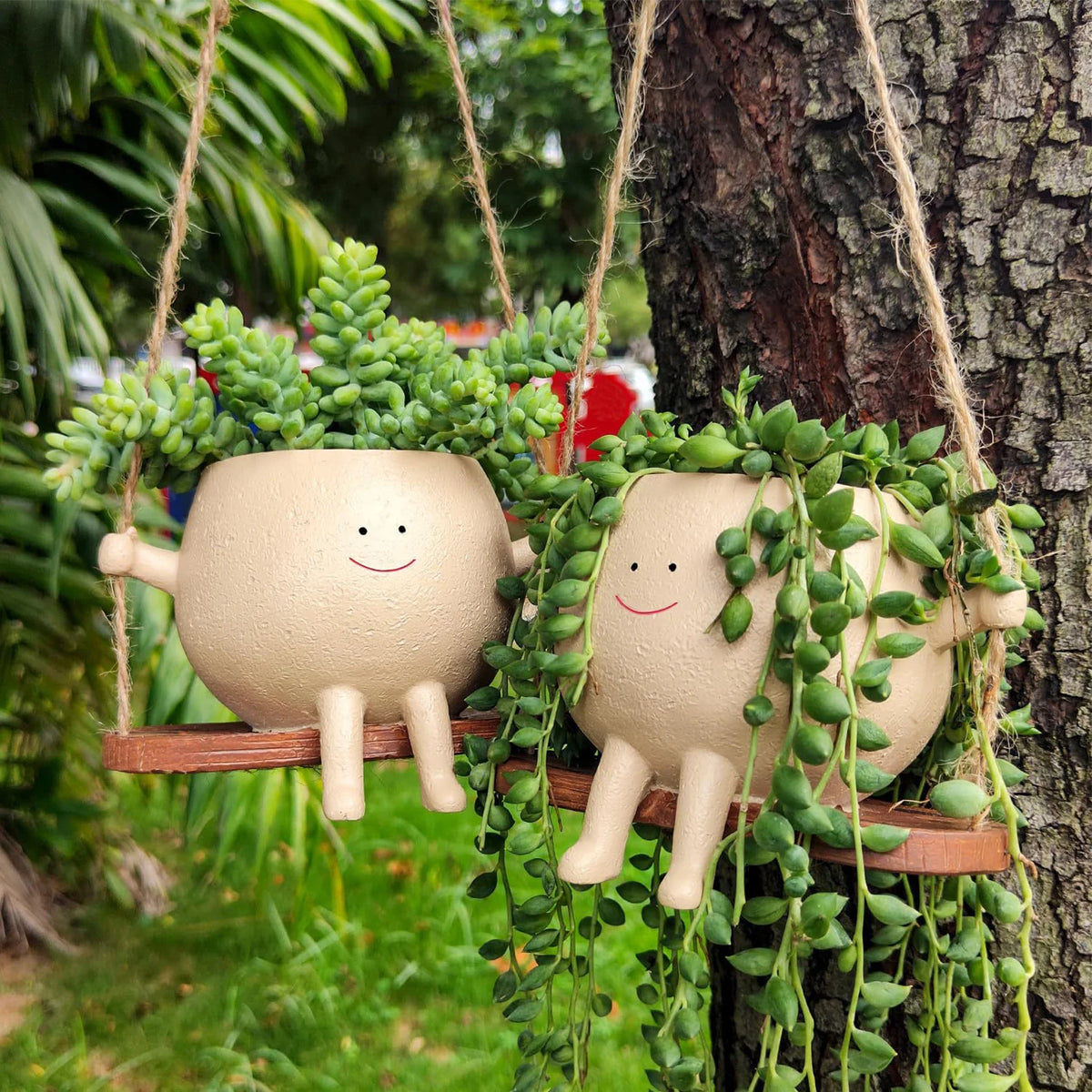 Swing smiling face resin wall hanging succulent planter pot