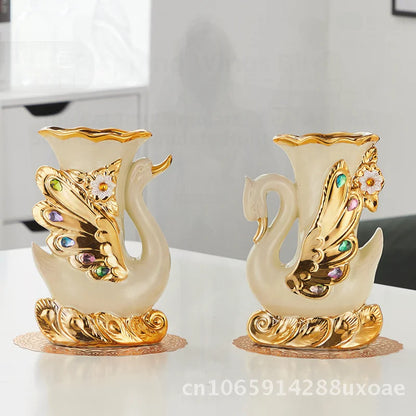 Swan pair ceramic art vase modern minimalist living room décor