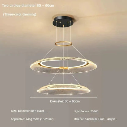 Modern gold spiral ring chandelier with acrylic diffused LED light