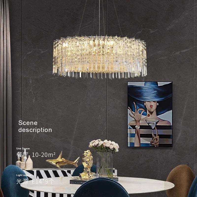 Linear crystal chandelier, 47.2 inches long, in chrome with downward light
