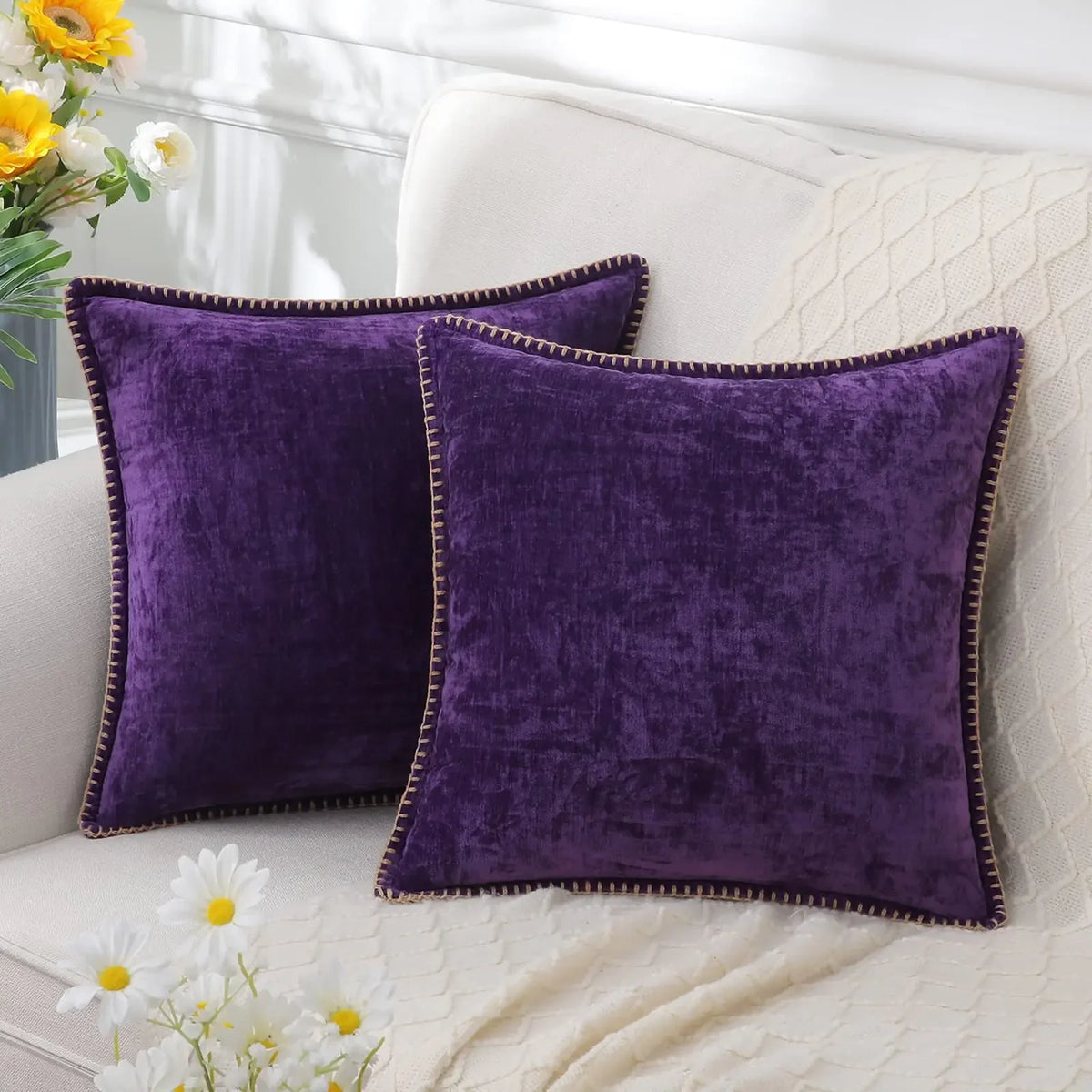 Solid Chenille Throw Pillow Cover — styling detail