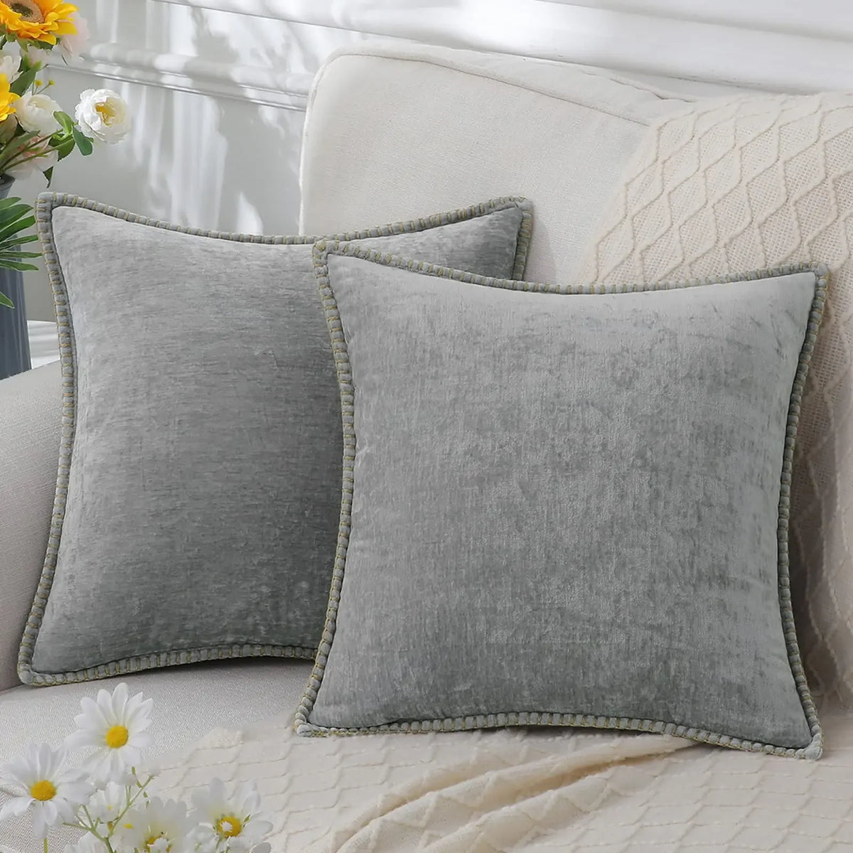 Solid Chenille Throw Pillow Cover — styling detail