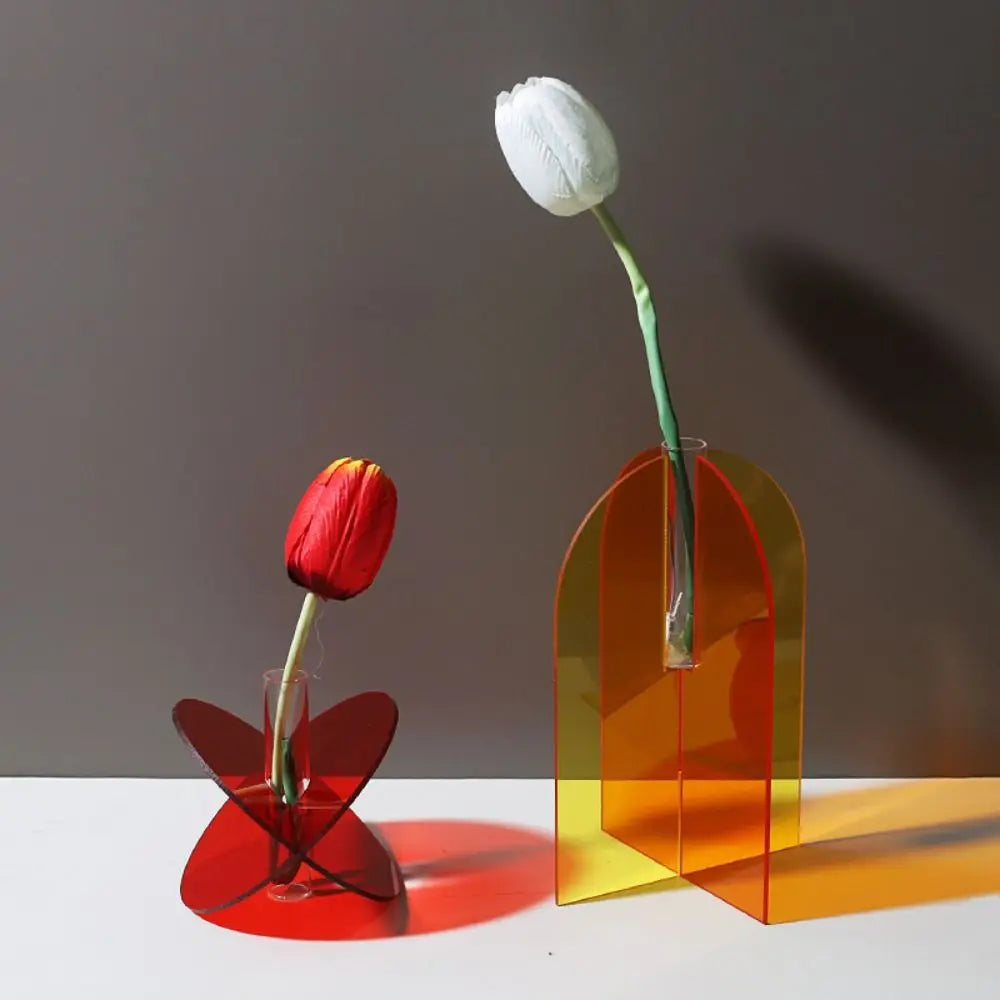 Geometric acrylic flower vase in rainbow colors for dried flowers
