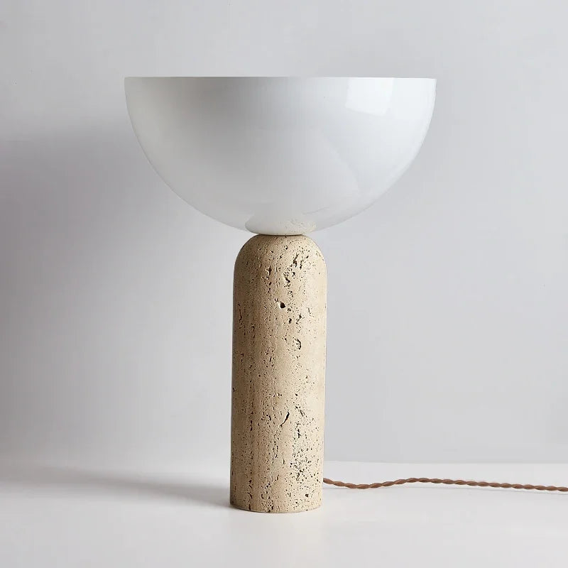 Stone mushroom lamp on bedroom desk warm ambient light for reading
