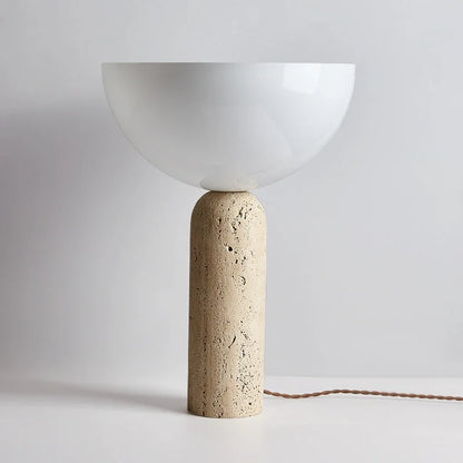 Stone mushroom lamp on bedroom desk warm ambient light for reading