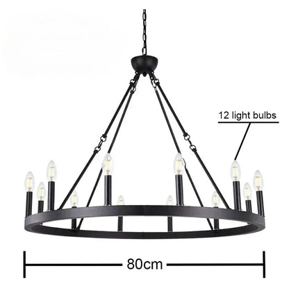 Painted wrought iron ring and socket detail on the chandelier
