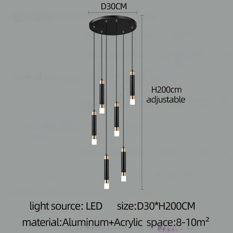 Nine head Nordic rod chandelier on cord pendant mounting, assembly required
