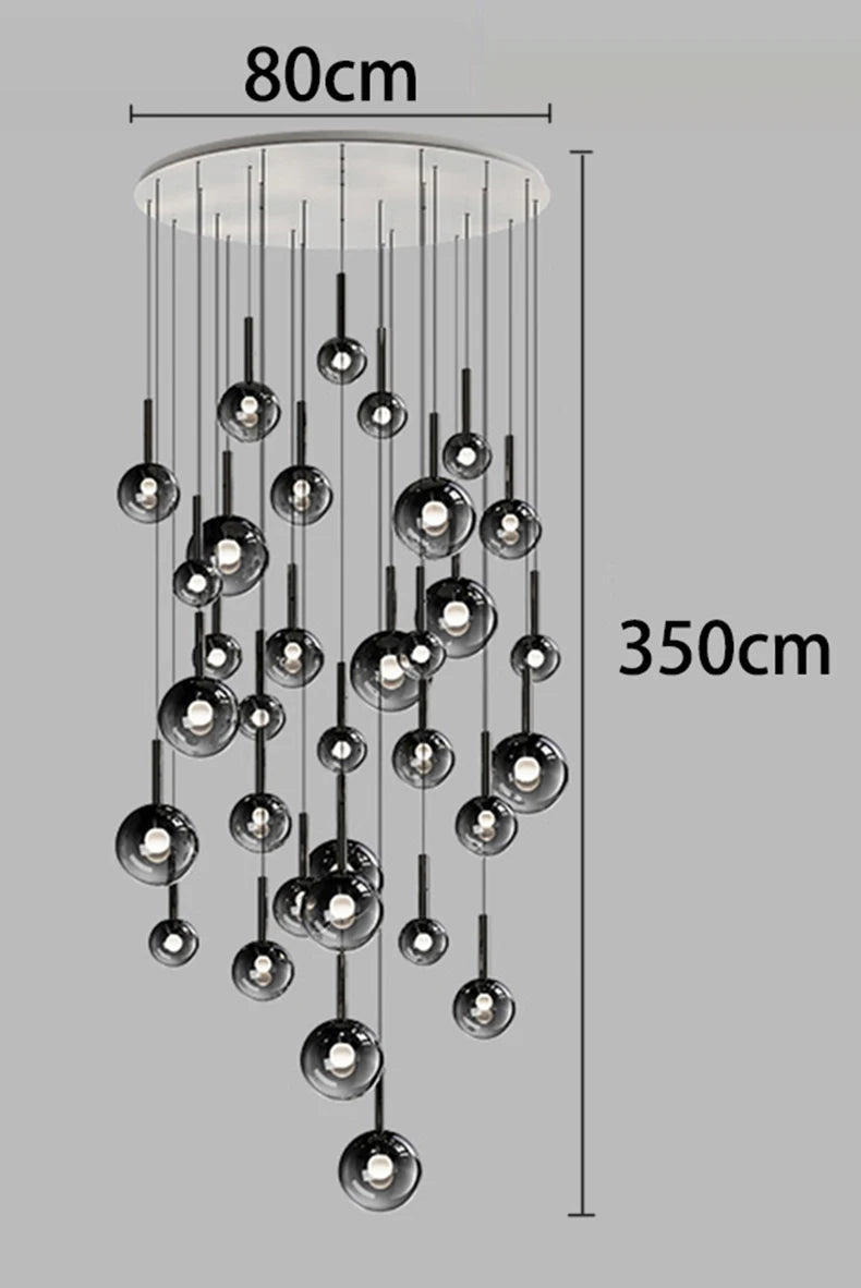 Long crystal chandelier for a stair void, wired for 90 to 260V