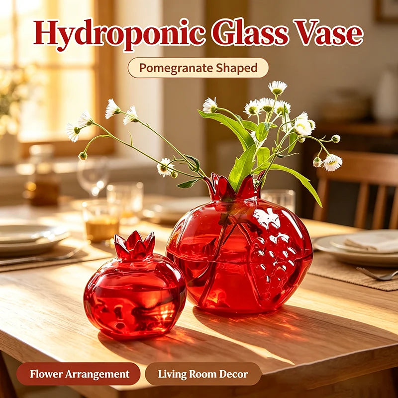 Close-up of pomegranate glass vase showing raised surface texture and crown stem detail