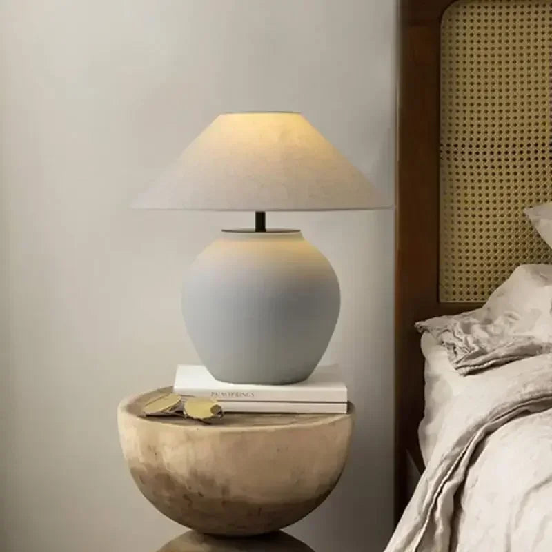 Wabi Sabi ceramic lamp close-up showing hand-thrown texture detail