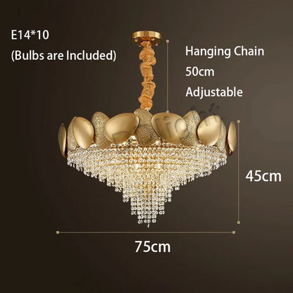 Gold plated crystal chandelier with layered tassels for living rooms
