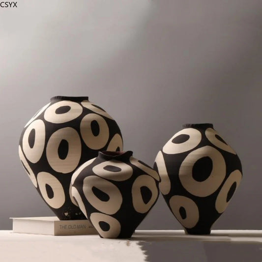 Geometric ceramic flower vase hand-drawn circles porcelain décor