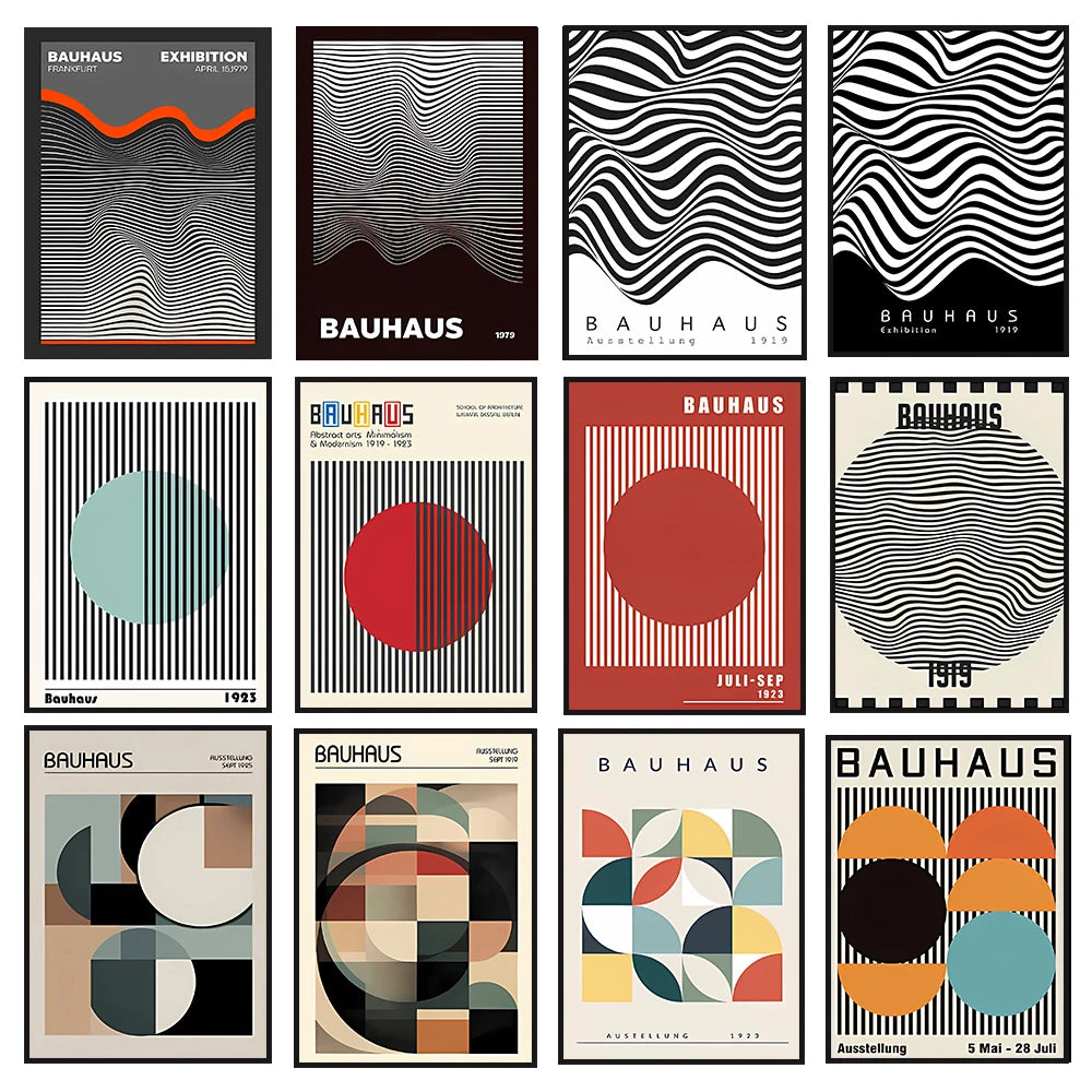 Abstract Bauhaus Geometric Line Art Canvas Wall Art