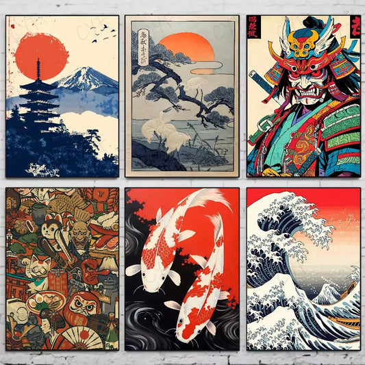 Japanese style vintage botanical canvas wall art — primary product view