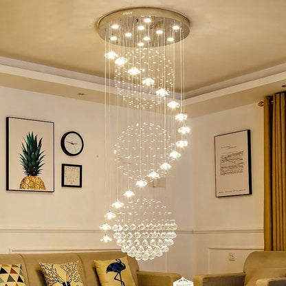 Chrome plated crystal flower chandelier with cascading K9 crystal heads
