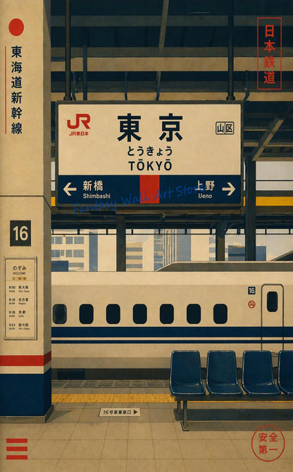 Vintage Japanese Railway Landscape Canvas Wall Art