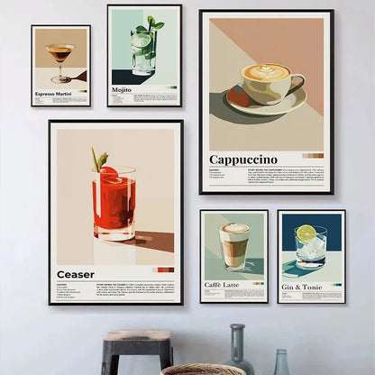 Retro Cafe Cocktail Cappuccino Canvas Wall Art