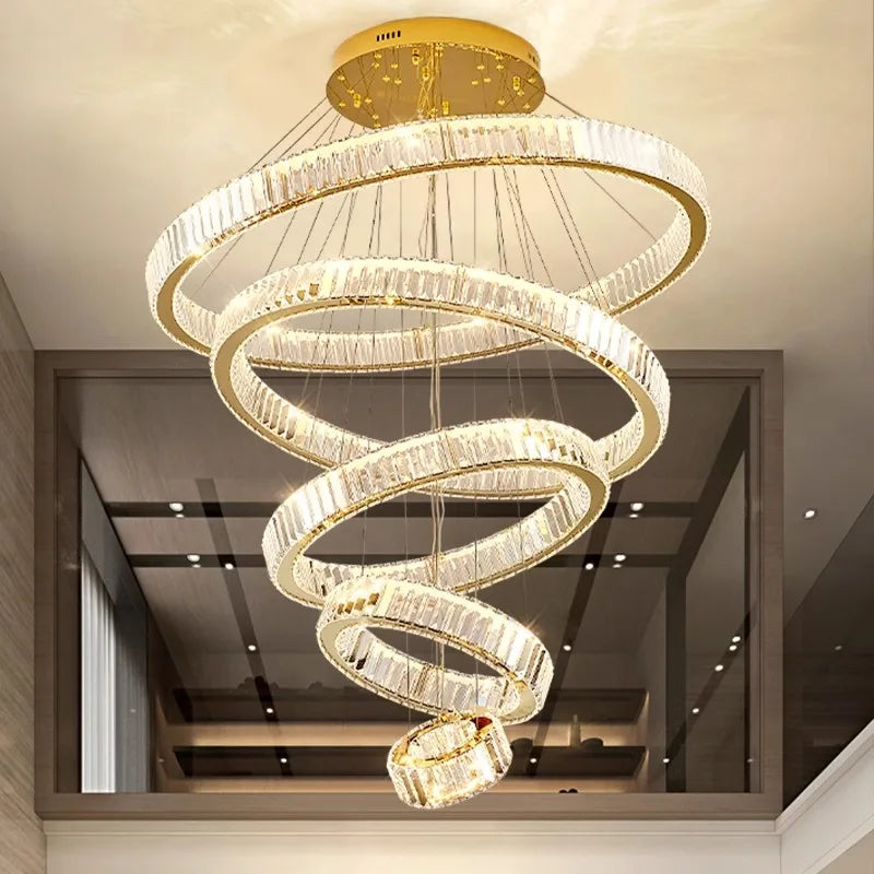 Crystal ring chandelier with an adjustable drop of up to 157.5 in