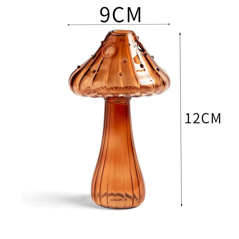 Mini mushroom glass vase used as aromatherapy bottle on bathroom tray