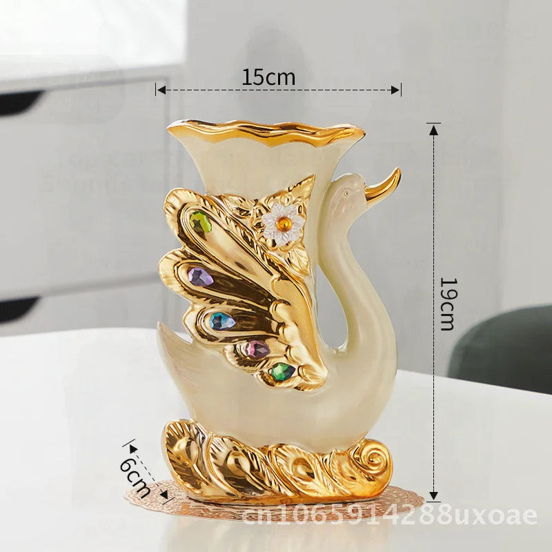 Swan pair ceramic art vase modern minimalist living room décor