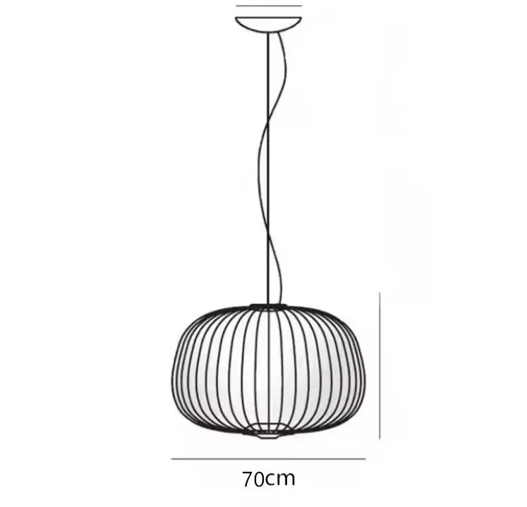 White cage chandelier style C on a chrome plated ceiling fitting