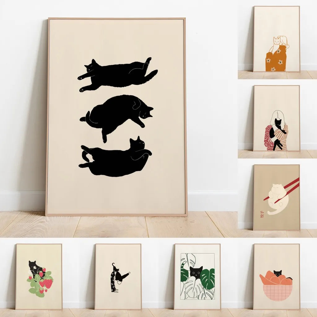 Sleepy Kitten Minimalist Canvas Wall Art Print