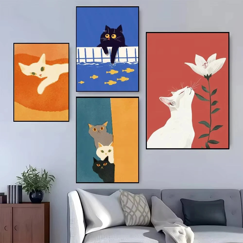 Colorful Cat Interior Canvas Wall Art
