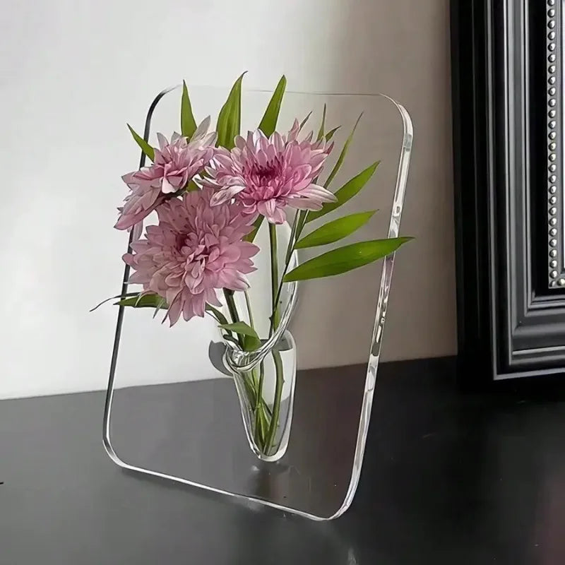 Transparent acrylic frame art vase for desktop bookshelf display