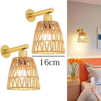 Boho Rechargeable Rattan Plug-In Wall Sconce