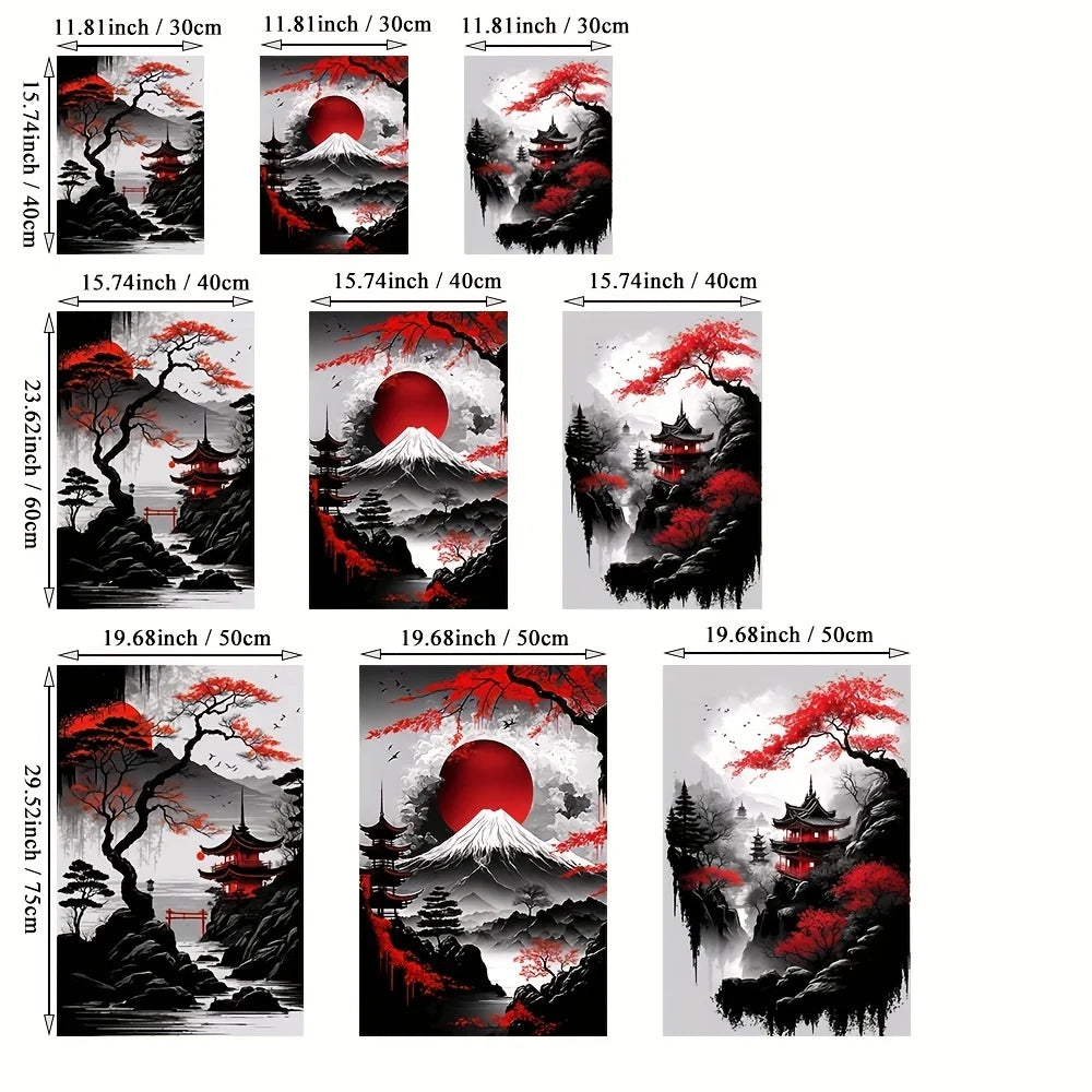 Japanese Ink Landscape 3-Piece Canvas Wall Art Set