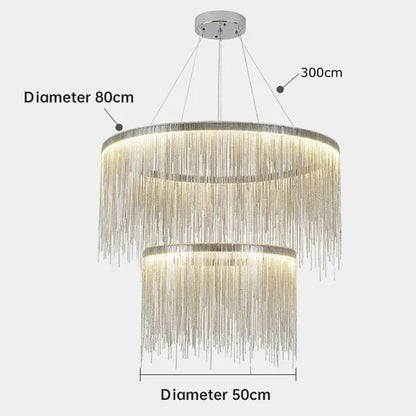 Silver chain chandelier, 15.7 inch diameter, on semi-flush mounting