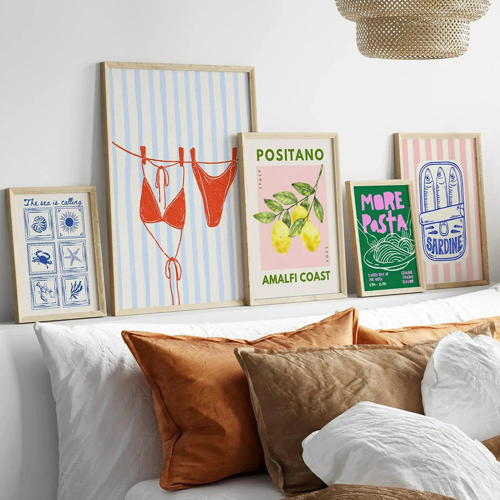 Italian Dolce Vita vintage wall art print set — close-up detail view
